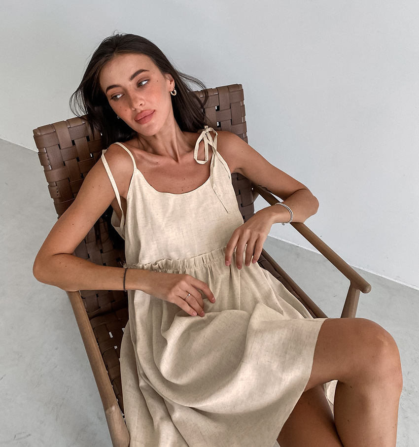 Robes Courtes Amples en Coton et Lin à Lacets Élégantes pour Femmes – Robe Décontractée Simple d'Été, Robes de Plage Noires et Marron pour les Vacances