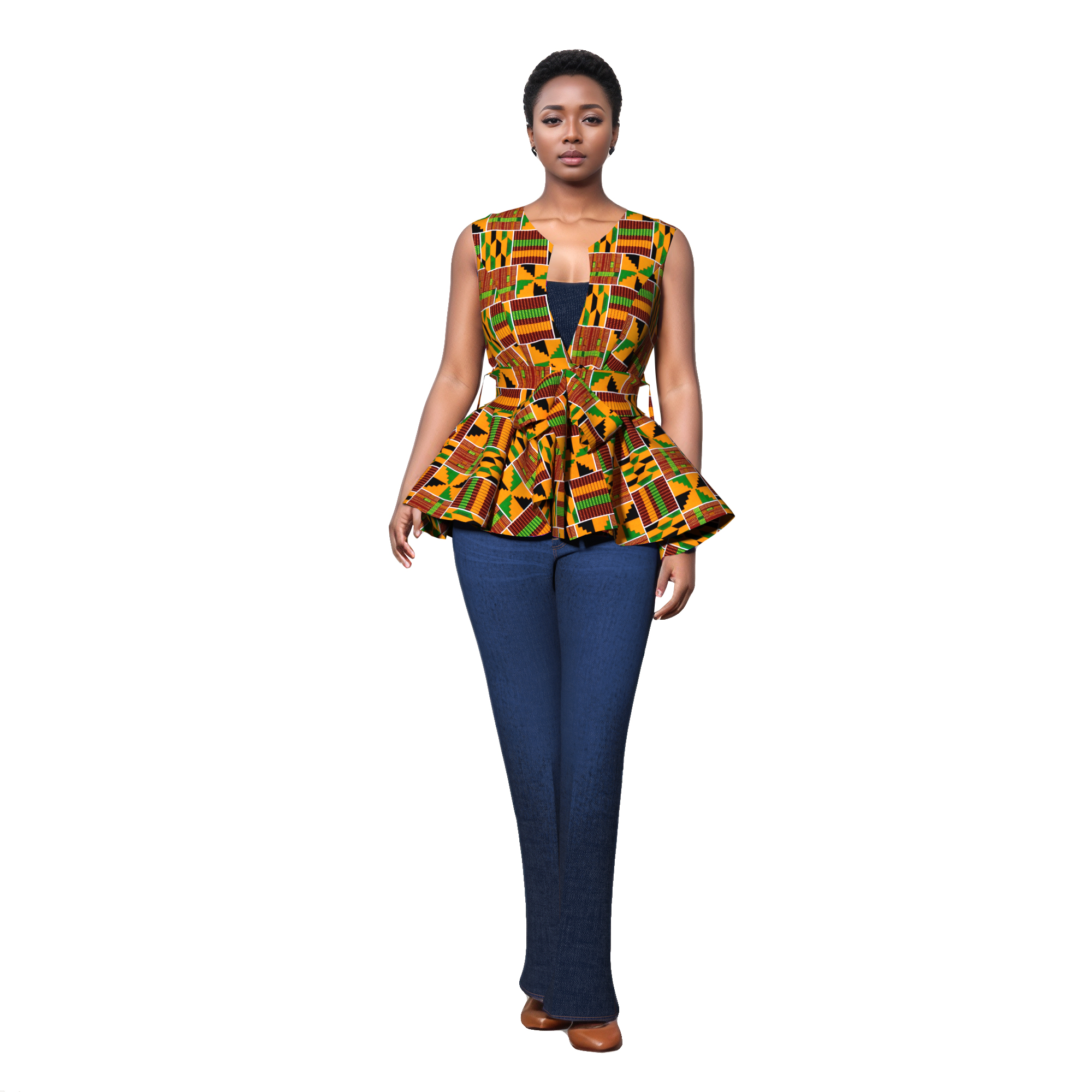 Chemise imprimée africaine pour femmes Dashiki Ankara manteau traditionnel Batik cire impression veste avec ceinture coton BRW WY11069