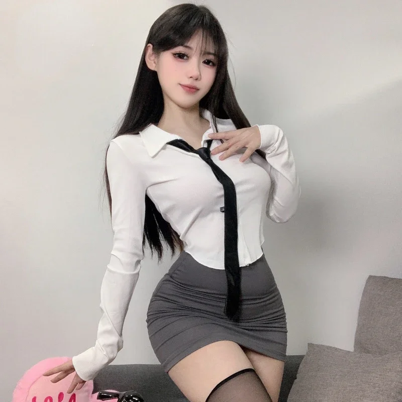 Uniforme Sexy, Costume de Cosplay de secrétaire, chemise blanche, ensemble Mini jupe pour femmes, tenues d'équipe OL, vêtements de nuit, sous-vêtements, Lingerie