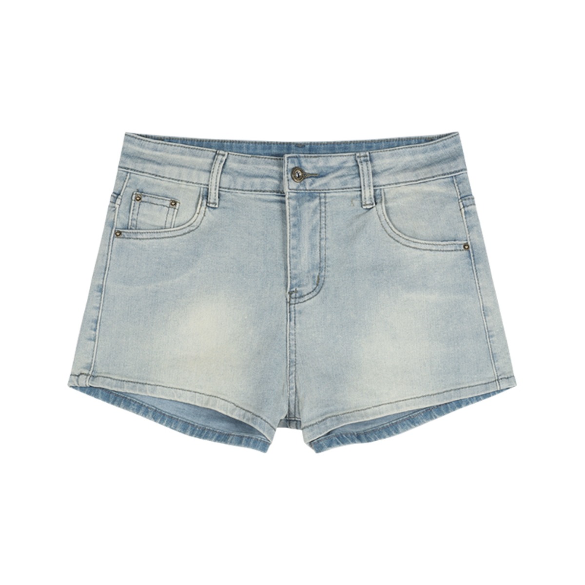 Shorts en jean décontractés taille haute bleu clair pour femmes, denim vintage, fermeture boutonnée, sexy, moulants, coupe trapèze, shorts d'été