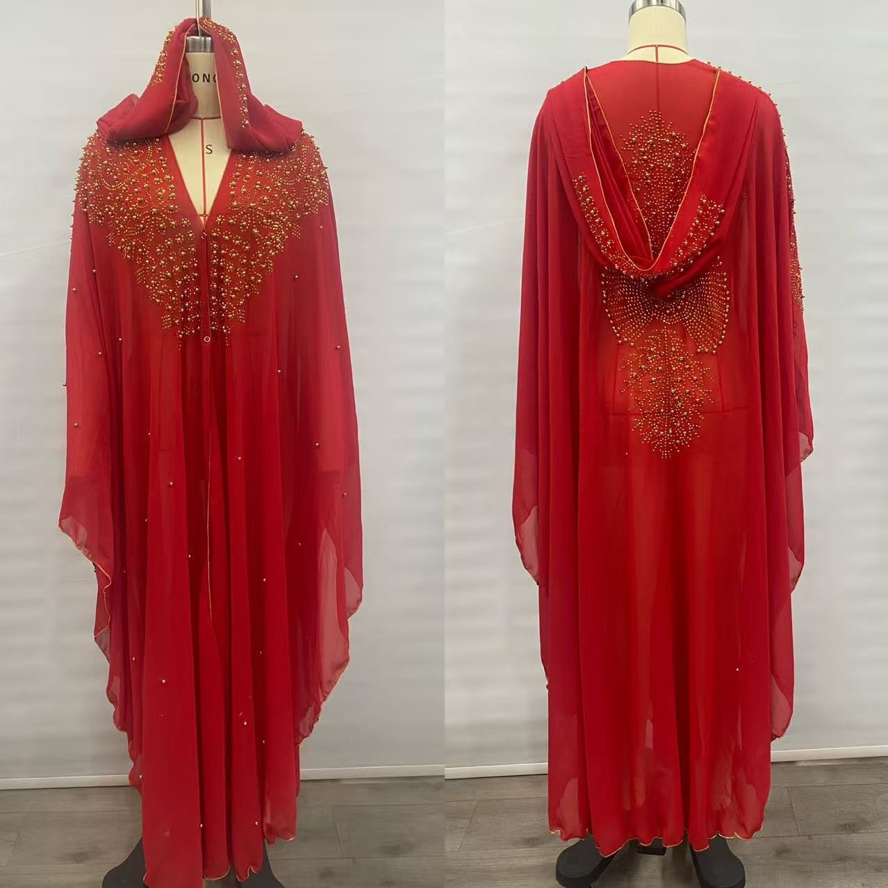 Robe longue 137 cm, tour de l'épaule 153 cm, 2026, en mousseline de soie perlée, ornée de strass dorés, robe africaine, robe musulmane du Moyen-Orient 439 #