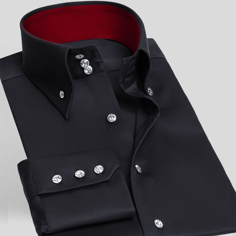 Chemise à col roulé à manches longues pour hommes, coupe couvertes, chemises blanches pour hommes, chemises provoqué d'affaires de bureau, mode décontractée