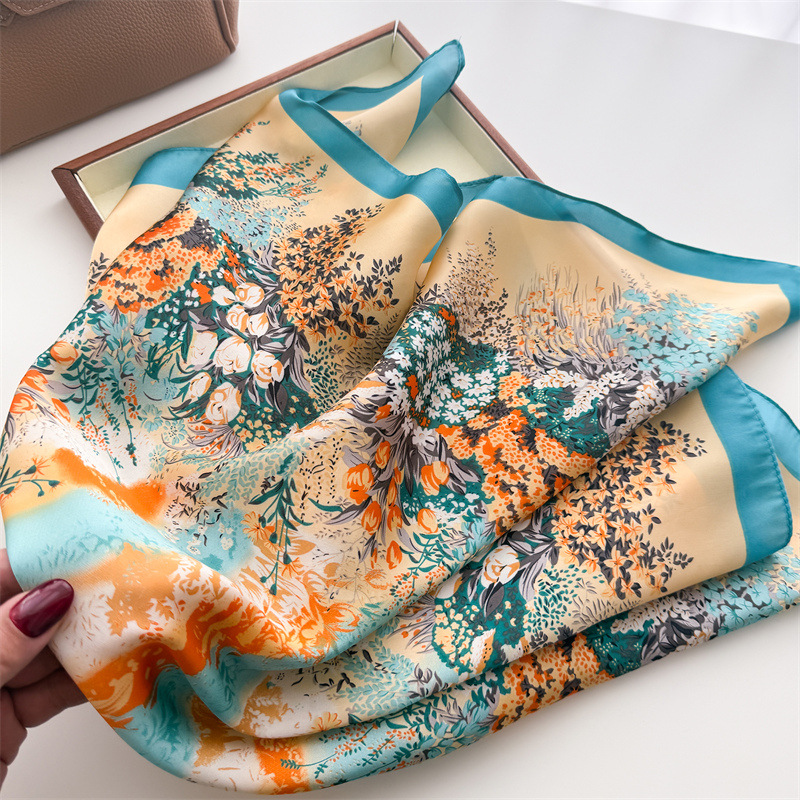 Foulard carré imprimé en Satin doux pour femmes, Foulard de printemps, bandeau pour cheveux, Bandana, cravate, châle, nouvelle collection 2025