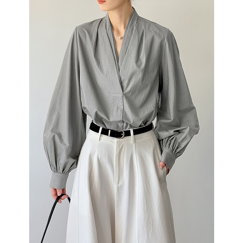 Chemisiers décontractés blancs pour femmes, col en V, manches bouffantes, chemisiers de bureau, hauts et chemisiers pour femmes, chemises tendance, Blusas Roupa Feminina