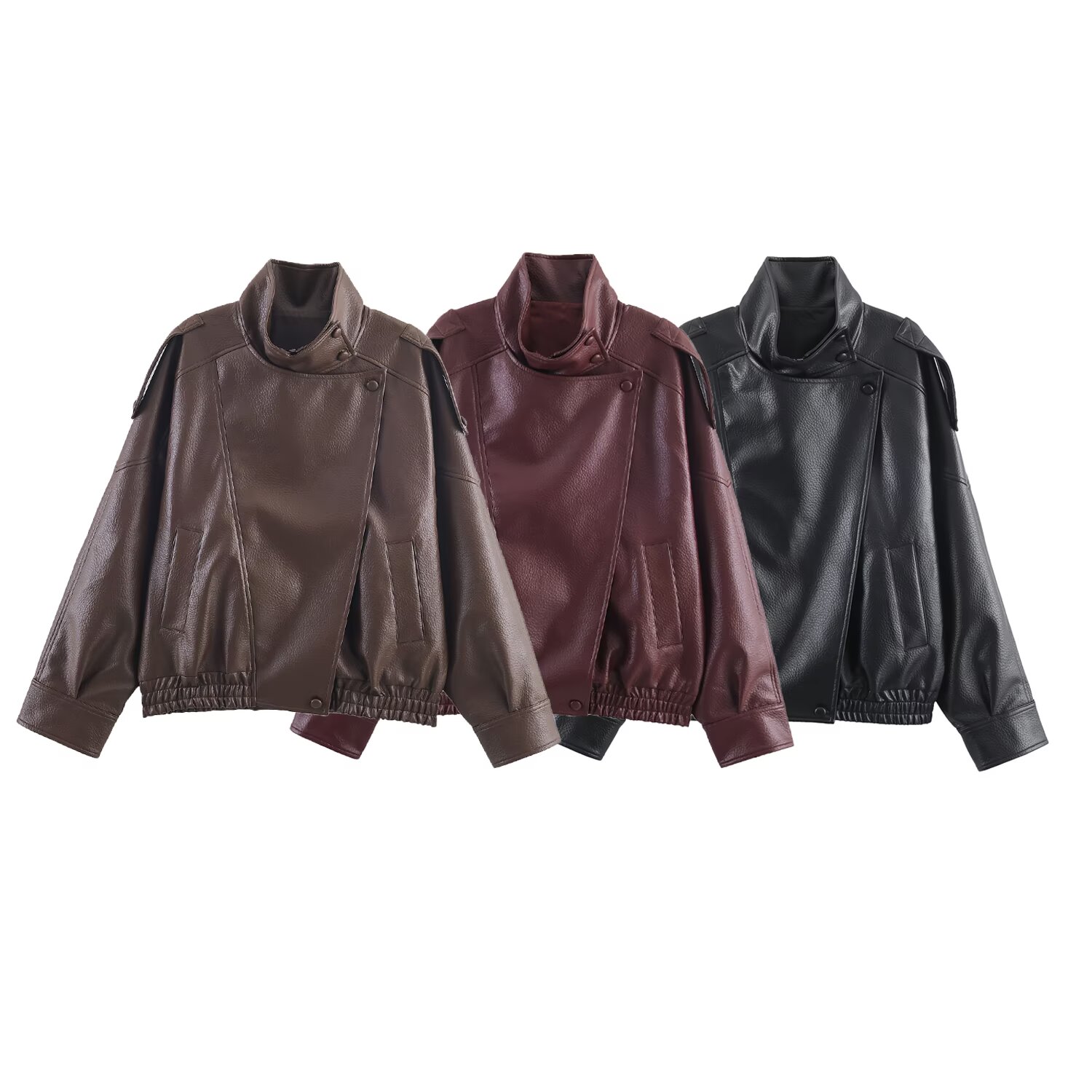BSAY veste en simili cuir vêtements pour femmes automne hiver nouveau ample à manches longues poche zippée PU manteaux courts rue chic dames hauts