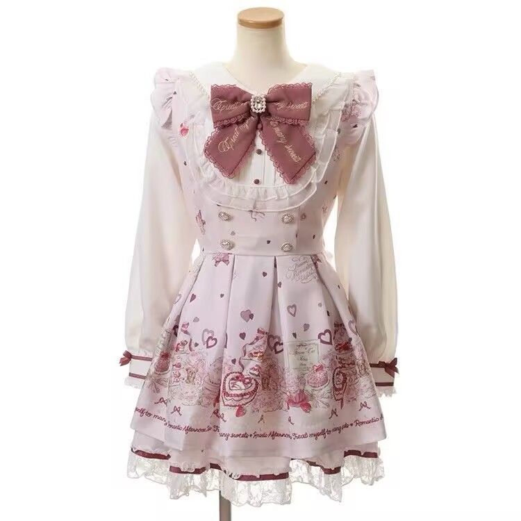 Ensemble 2 pièces Lolita de Style japonais, Mini jupe Y2k pour femme, Harajuku, robe imprimée douce Kawaii, hauts, mode coréenne, robe élégante