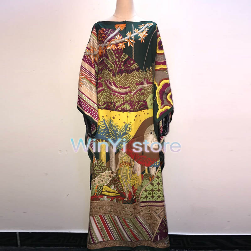 Longue robe africaine pour femmes, modèle Sashiki, en soie brodée, manches longues, avec perles