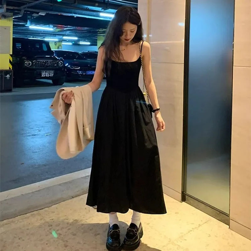 Mode taille haute robe à bretelles femme été décontracté Simple polyvalent longues robes femmes élégant Streetwear robe Camisole