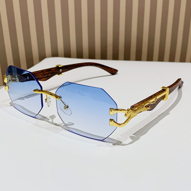 Lunettes de soleil carrées sans bords pour hommes et femmes, avec hexagone rétro, sans cadre, marque de luxe de styliste, nuances UV400, 2024