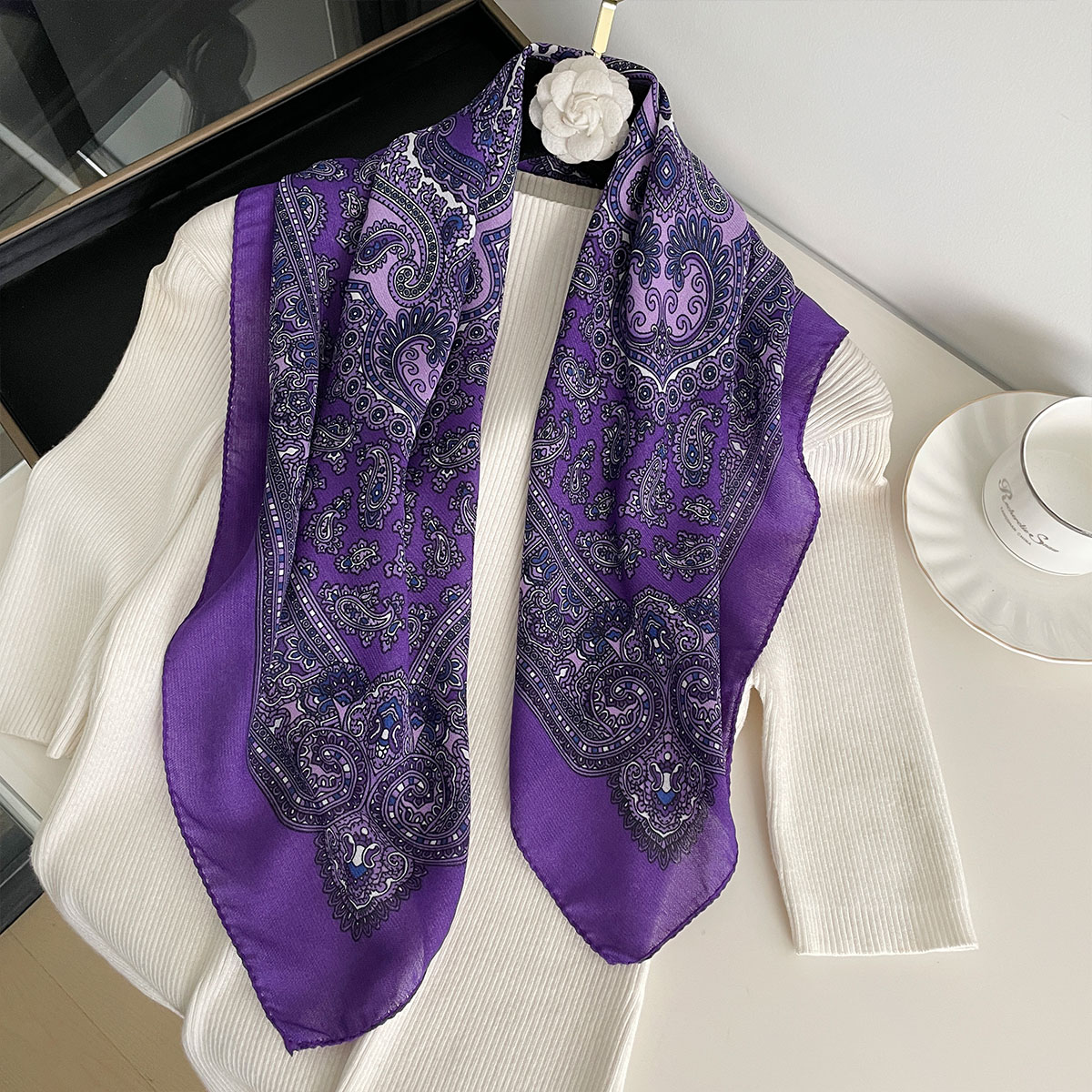 Écharpe imprimée Paisley pour femmes, 70x70cm, Texture en coton, châle carré, bandeau décoratif, Design de luxe, Bandana, nouvelle mode