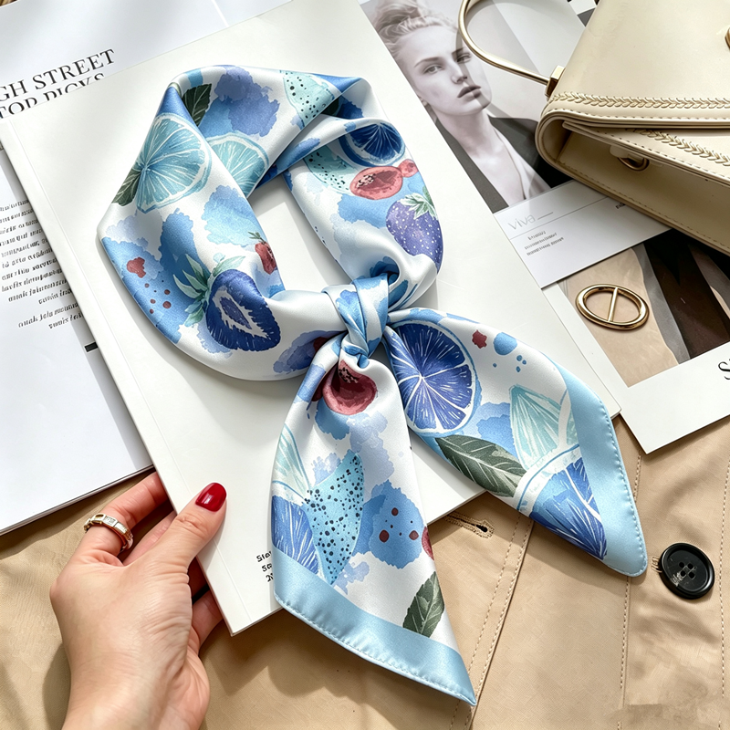 Écharpe carrée de luxe pour femmes, foulard en soie satinée douce à imprimé floral, bandanas, hijab, foulard élégant, châle
