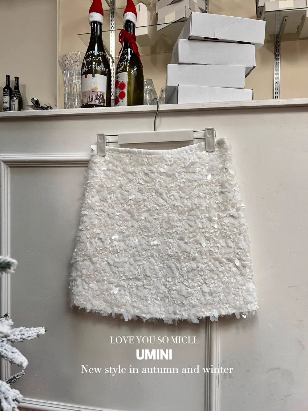 Vêtements de mode Юбка Ropa Mujer automne une ligne taille haute Falda industrie lourde blanc jupe à paillettes Юбки coréen