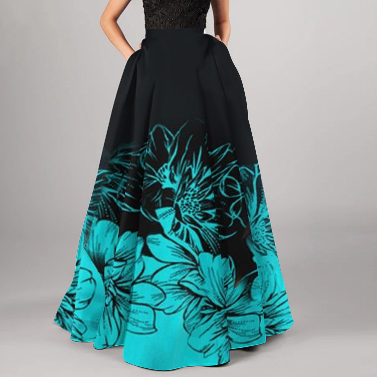 Bohème imprimé fleuri jupes Maxi pour les femmes taille haute fête plage poche longues jupes plissées pour les femmes grande taille Юбка Ж Dönalı