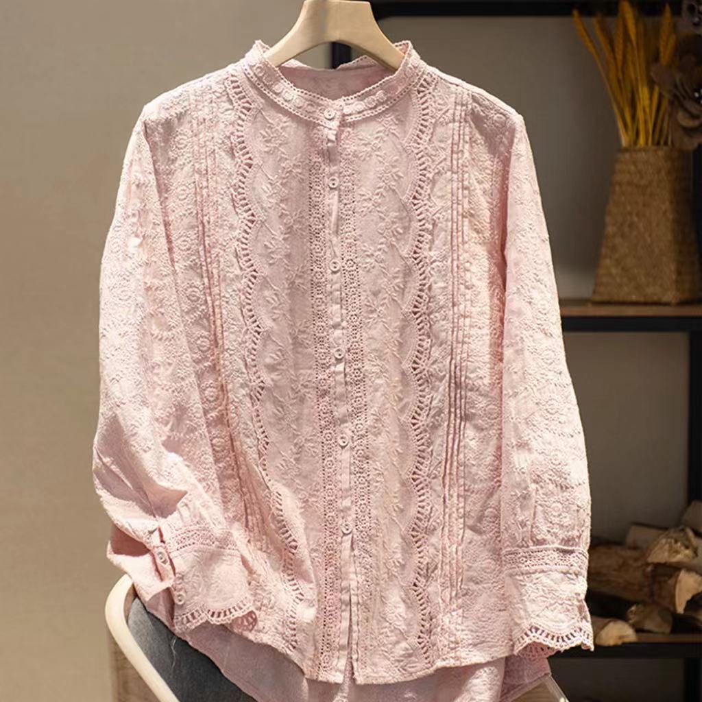 Blouses élégantes et raffinées pour femmes, style bohème, à manches longues, en dentelle brodée et ajourée, chemisiers pour dames, vêtements de mode pour femmes 2027