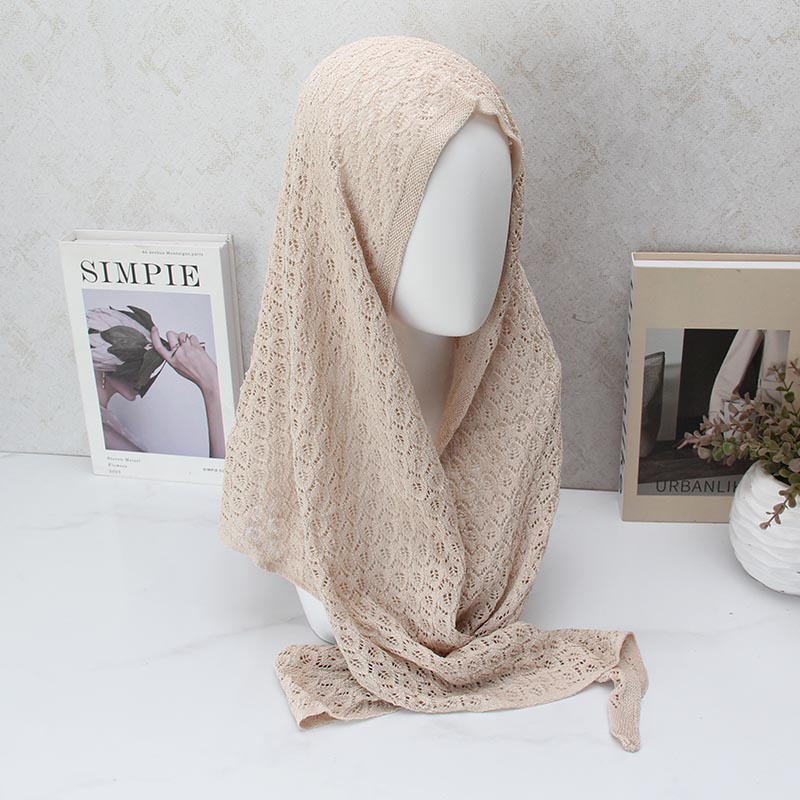 Écharpe triangulaire en lin tricoté pour femme, hijab, couvre-chef, châle, bonnet, foulard triangulaire tricoté, couvre-tête, couvre-cheveux
