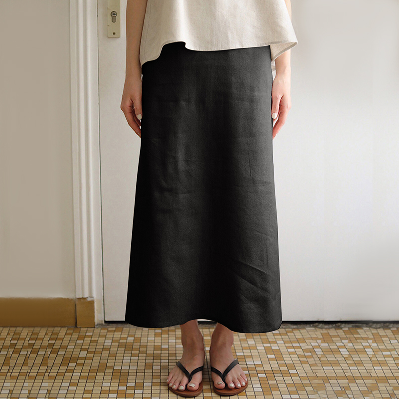 Jupes longues 100% lin pour femmes, jupes décontractées à taille haute, fermeture éclair au dos, jupe trapèze avec doublure, Faldas Largas Mujer