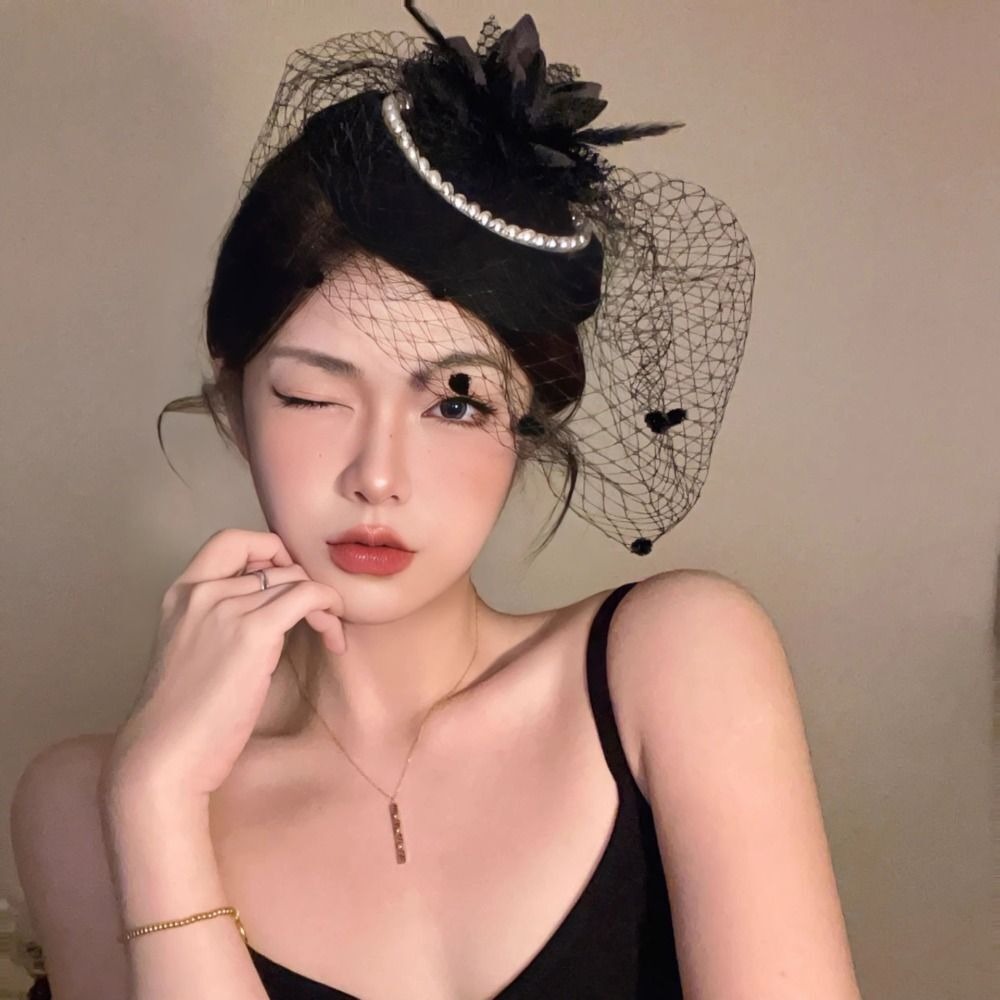 Nouveau chapeau de mariée élégant, chapeau vintage en maille, chapeau de voile de mariée à fleurs en perles, tempérament, pour femmes