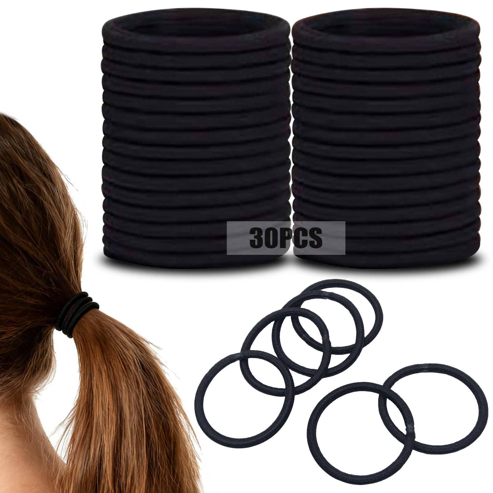 Cheveux indolores et Non endommagés, bandeau noir à haute élasticité pour femmes, attache de cheveux Non endommagée, bande en caoutchouc Simple
