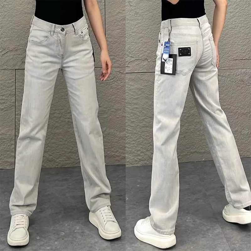 Jeans de luxe 2026 pour homme – Nouveauté été – Coupe slim tendance, jambe droite, effet amincissant – Blanc et gris originaux, style décontracté