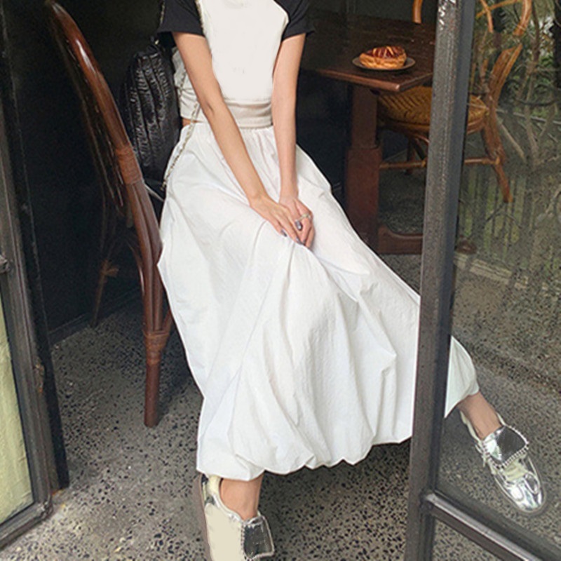 2025 été femmes mode coréenne taille haute lanterne jupes longues en vrac fleur bourgeon jupe Streetwear jupes plissées vêtements féminins