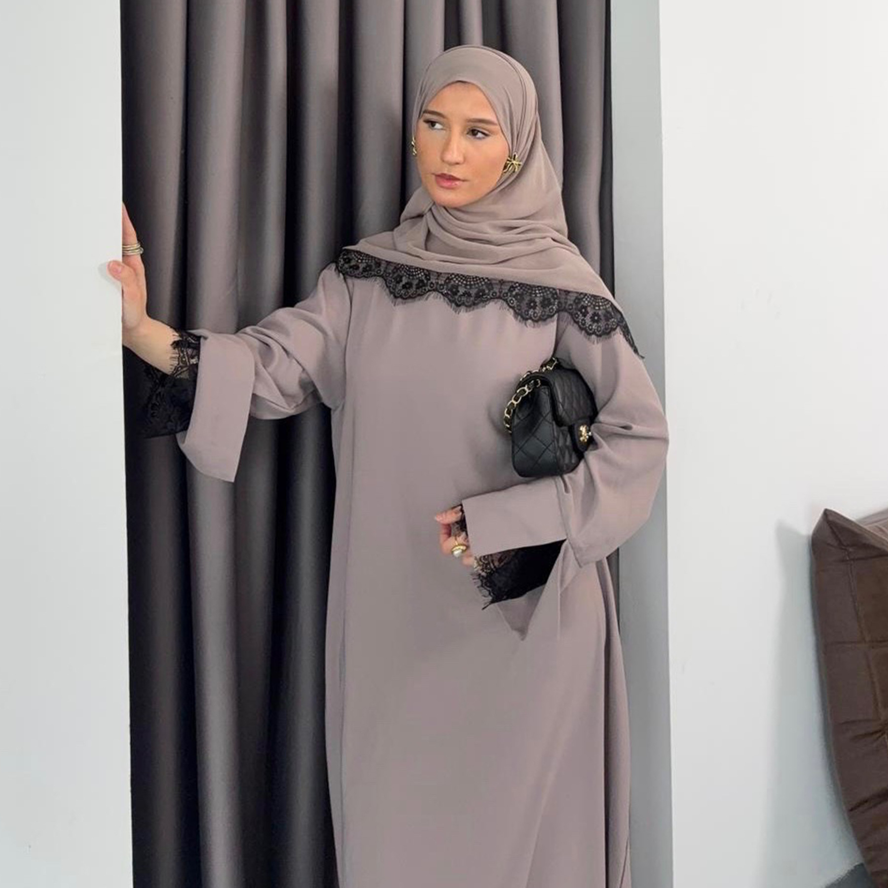 Nouvelle Abaya 2026 Style Dubaï en Dentelle, Ensemble 2 Pièces, Vêtement Islamique Nida, Abaya Modeste pour Femme, Robe Musulmane avec Hijab Assorti