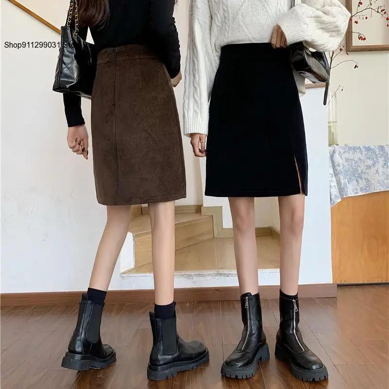 Jupe Style collégial pour femmes, mode décontractée, quotidien, pur velours côtelé, épais, chaud, confortable, Simple, Vintage, automne
