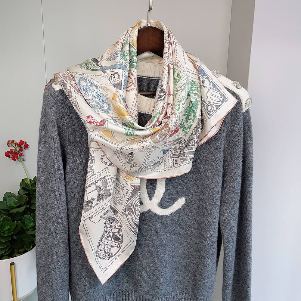 Foulard en soie de luxe 90CM, Bandanas en sergé de marques, ourlets faits à la main, châles à roulettes, accessoires de cou, décoration de vêtements, cadeau de noël