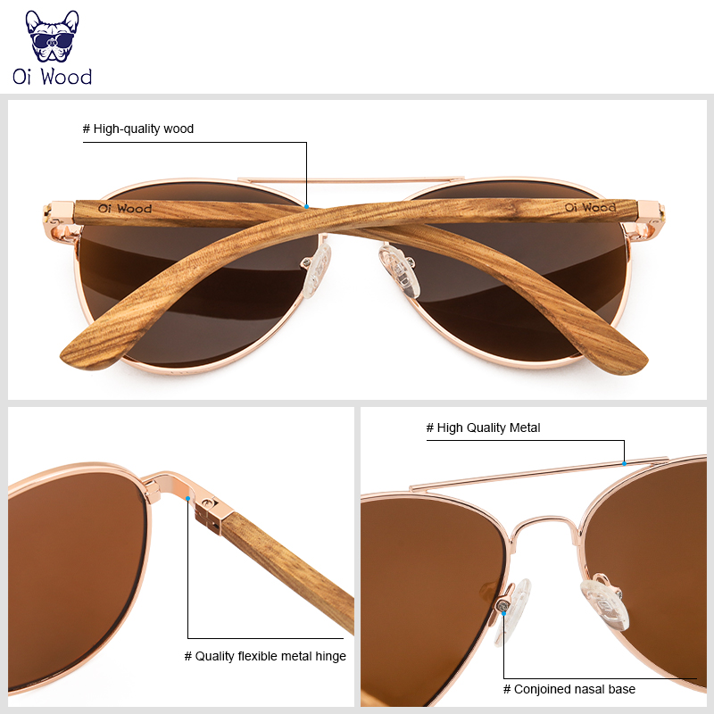 Oi bois lunettes de soleil pilote lunettes de soleil hommes femmes lunettes polarisées bleu Uv400 lentille