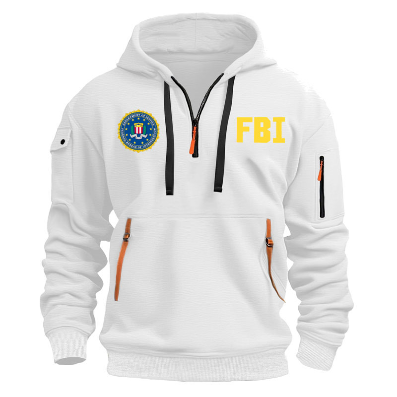 2025 mode fermeture éclair hommes sweat à capuche pour femme manteau FBI impression sport hip hop décontracté demi fermeture éclair unisexe à manches longues sweat à capuche haut