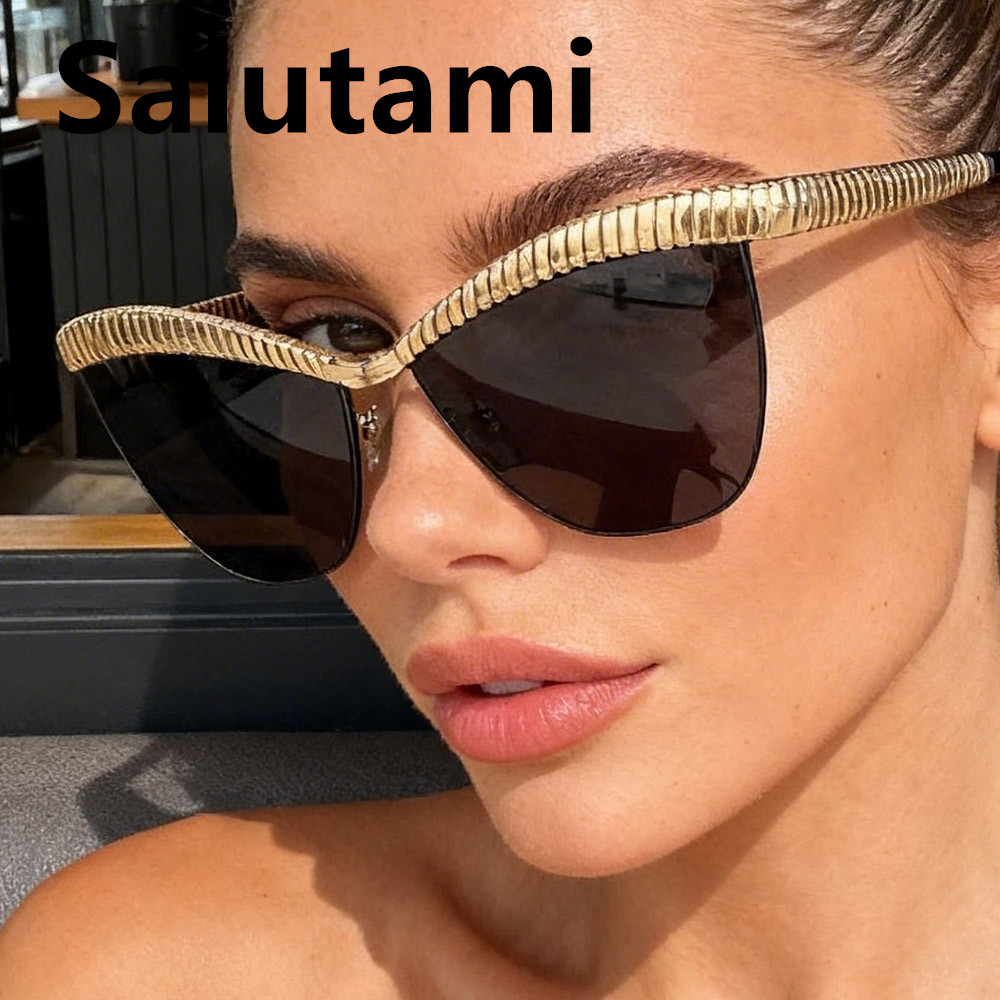 Lunettes de soleil œil de chat demi-cerclées uniques pour femmes, nouvelle marque tendance, en alliage, avec verres dégradés, pour la conduite
