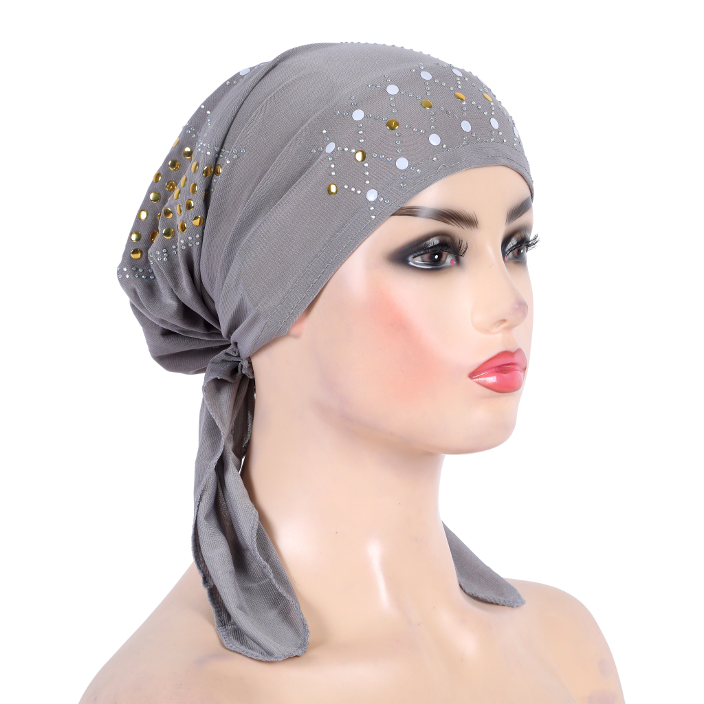 H089 mode turban hijab avec paillettes d'or musulman hijab écharpe islamique foulard chapeau amira tirer sur bandeau