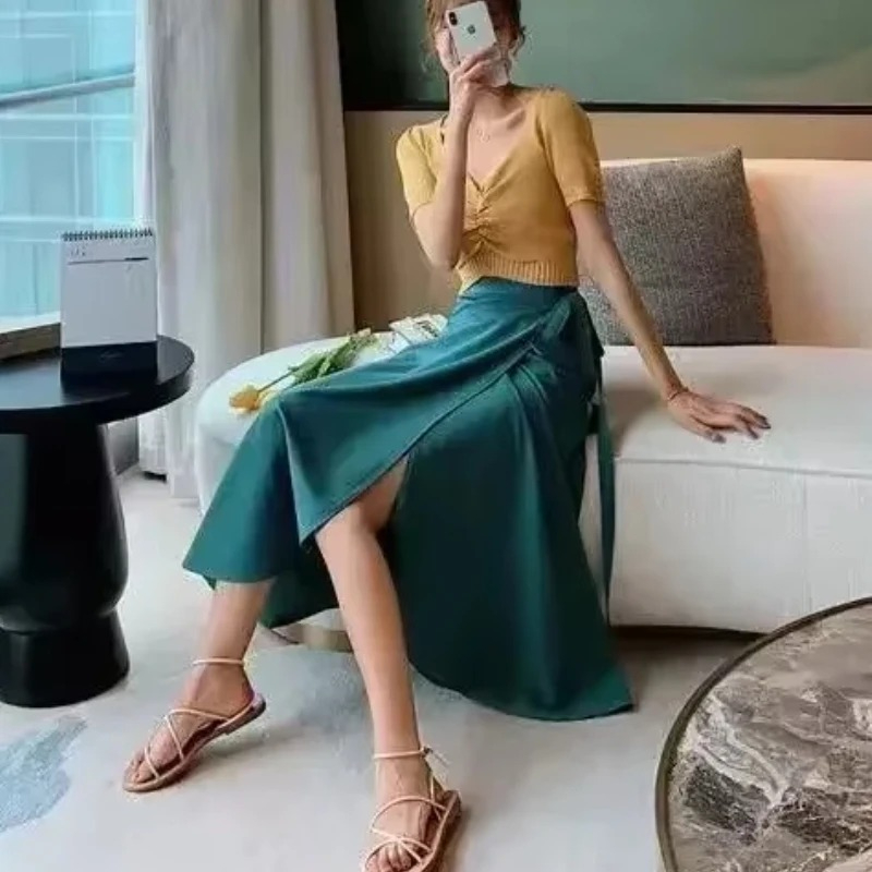 Jupe florale de plage d'été pour femmes, jupe longue en coton, taille haute, avec fente latérale et détails de cravate, Design de Style Boho