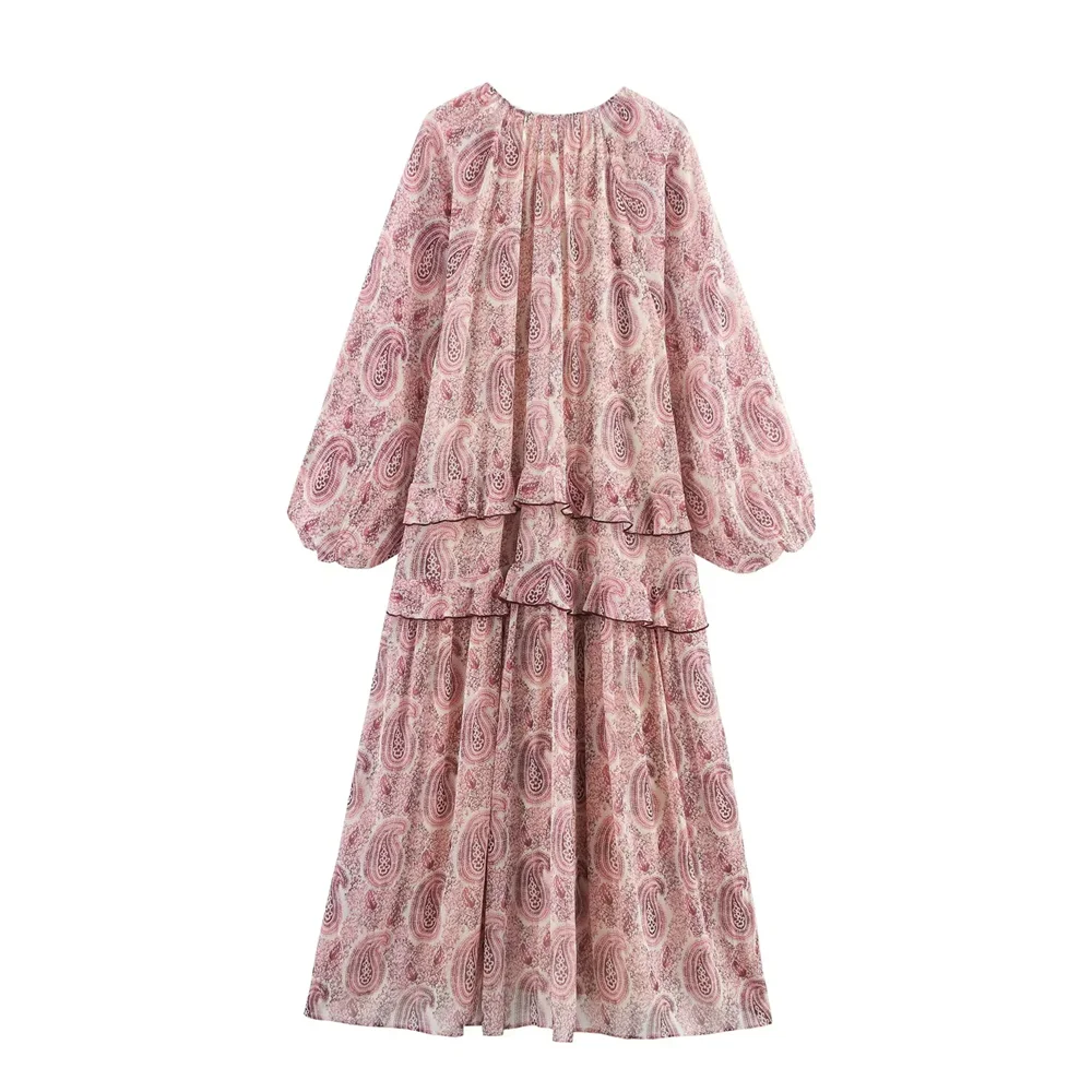 Femmes mode robes imprimées femme à manches longues col en v robe de soirée printemps été Chic Streetwear dame élégante robes en mousseline de soie