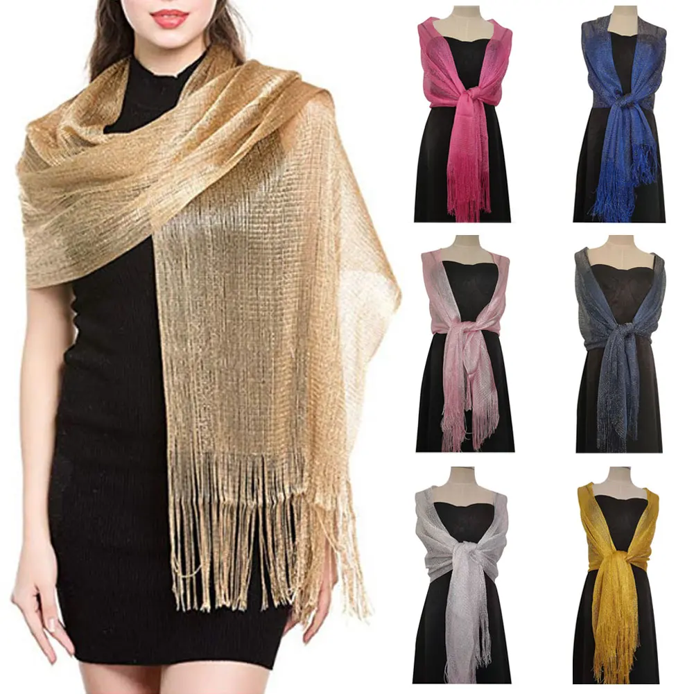 Robes de soirée châles élégants femme doré argenté fil glands mariée demoiselle d'honneur fête mariage tempérament accessoires écharpe