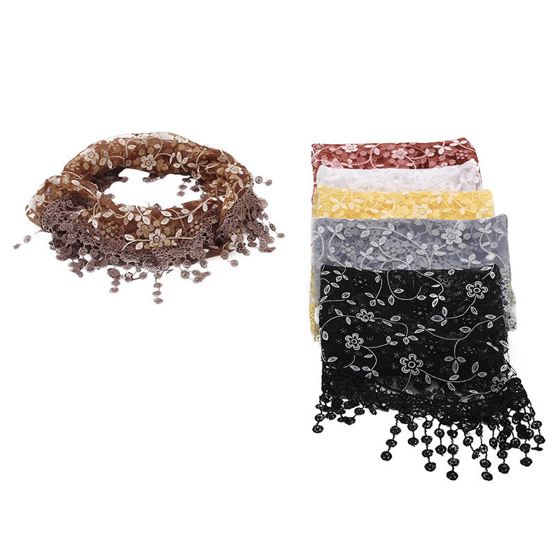 Écharpe triangulaire en dentelle pour femme, châle transparent floral léger à franges, écharpe mode ajourée, paréo de plage estival