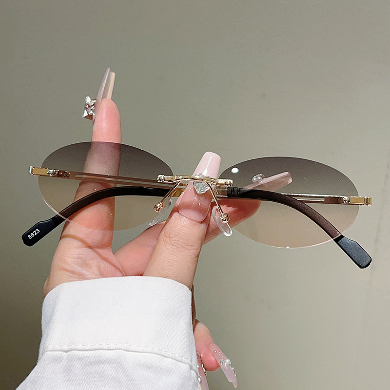 Lunettes de soleil ovales sans monture pour hommes, dégradées, tendance, pour femmes, nouveau design vintage, décontractées