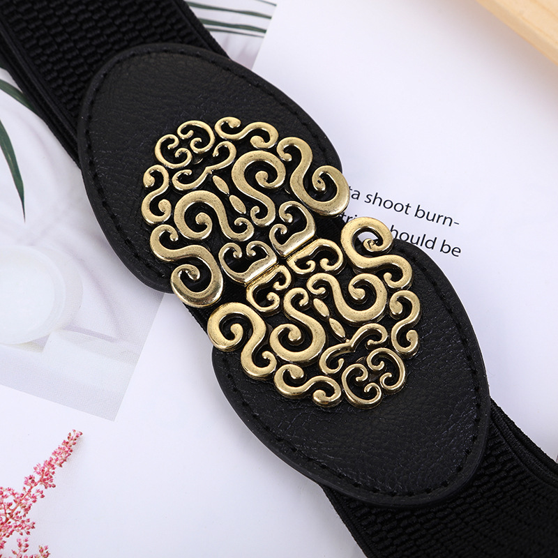 Mode coréenne dames Rose boucle décoré élastique large ceinture boucle robe pull pull ceinture de taille pour femme