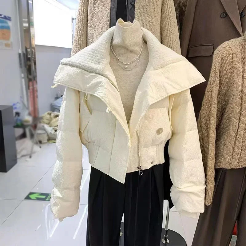 Parka matelassurera en coton chaud pour femme, col en tricot chic coréen, veste courte épaissie, manteau d'automne et d'hiver, 2023