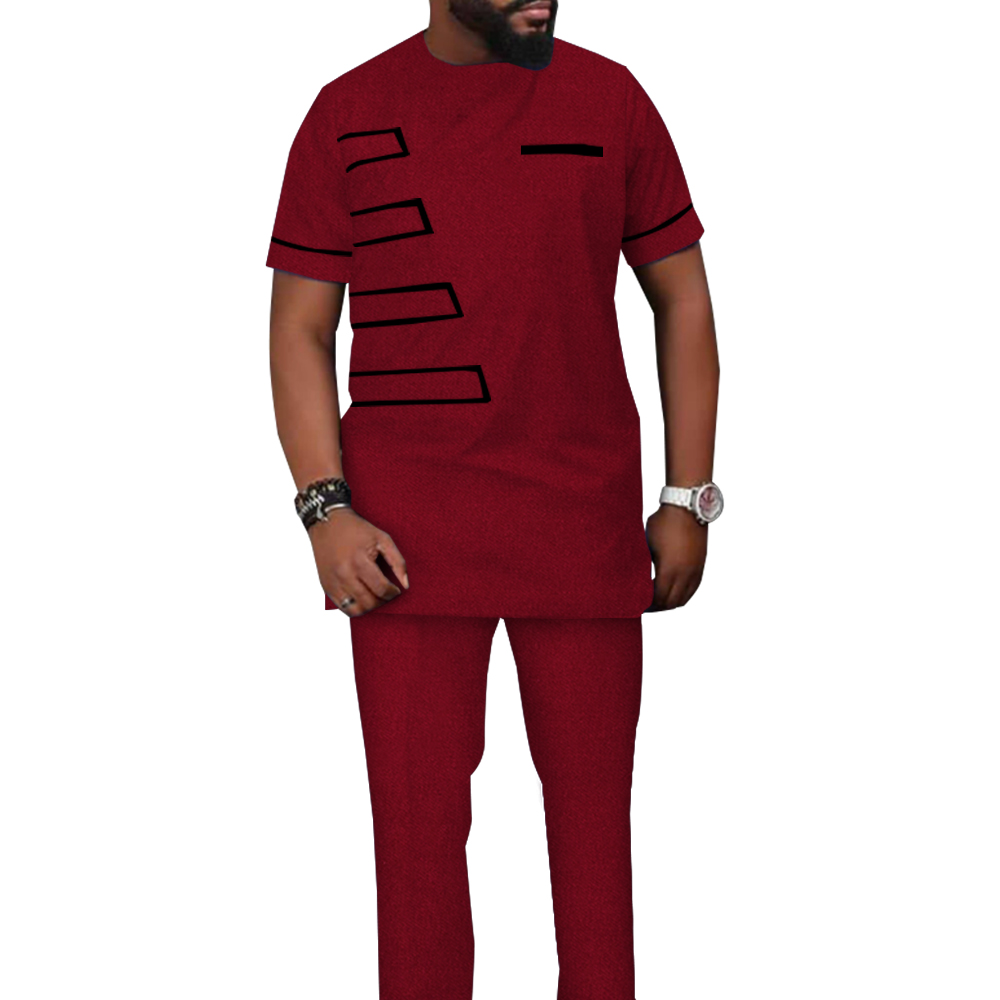 Tenue Traditionnelle Africaine pour Homme, Ensemble Trempé, Haut et Pantalon Solides, Chemise Riche 2 Pièces avec Surintendant, Tenues Formelles Masculines, WYN1614