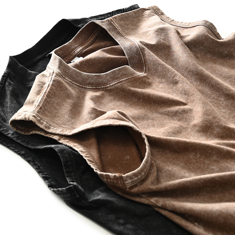 Débardeur en coton délavé pour hommes, t-shirt d'entraînement sans manches, pour course à pied, plage, ample, nouvelle collection été 2025