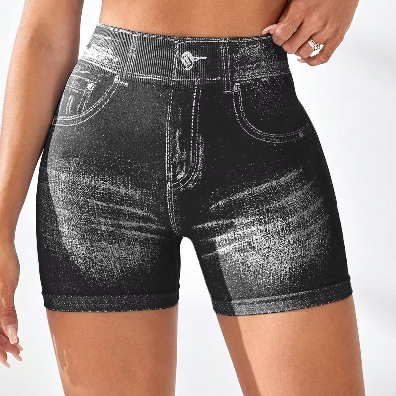Faux jean élastique pour femmes, dos en V, pantalon de sport, d'entraînement, de Yoga, de levage des fesses, Fitness, athlétique, collants courts sans couture