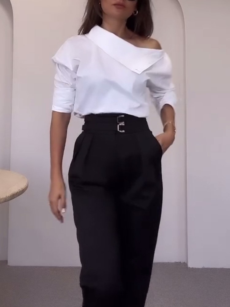 Nouvelle chemise tendance pour femmes 2026, chemisier décontracté à manches longues boutonné, hauts blancs chics de printemps, chemises de bureau pour femmes.