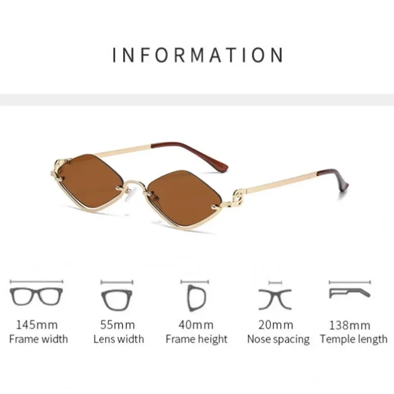 Lunettes de soleil en métal de marque de luxe pour femmes et hommes, demi-monture en forme de diamant, petites lunettes de soleil d'extérieur Dopamine, nouvelle collection 2025