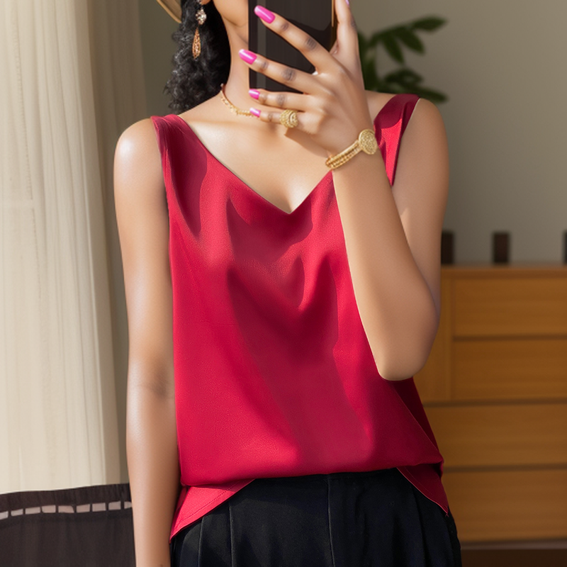 Nouveau Lce soie Satin Camisole femmes printemps/été couleur unie sans manches Sexy confortable sous-vêtements en soie gilet RW-D09