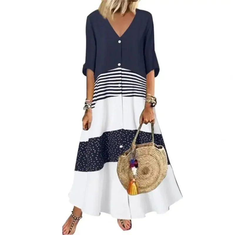 Robe Longue à Manches Courtes et Col en V pour Femme, Grande Taille, Mode, Élégante, Imprimée, lèvent, Décontractée, Été