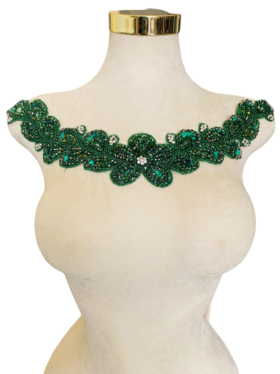 Robe de bal florale de luxe faite à la main avec strass et diamants, matériel à col rond, tissu perlé en Tulle, décoration pour vêtements