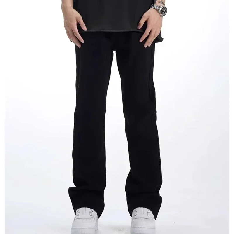 Homme couleur unie coupe ample jean unisexe 2025 printemps été nouveau pantalon américain décontracté mode minceur Micro pantalon évasé Style