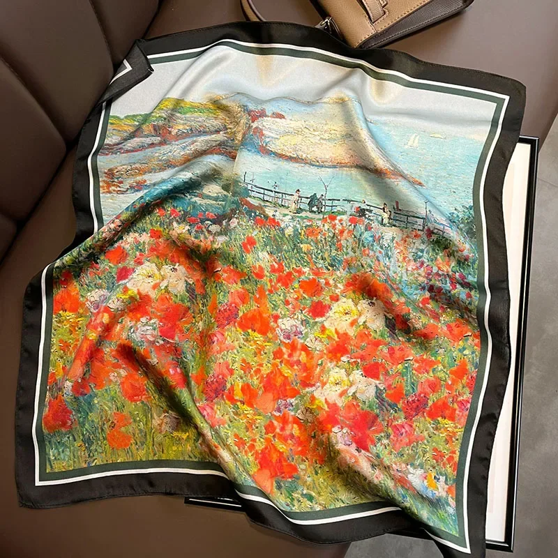 Foulard 100% Soie Bandana Carré Femme Écharpe de Printemps Mode Luxe Haute Qualité Bandeau Hijab Châles 2026