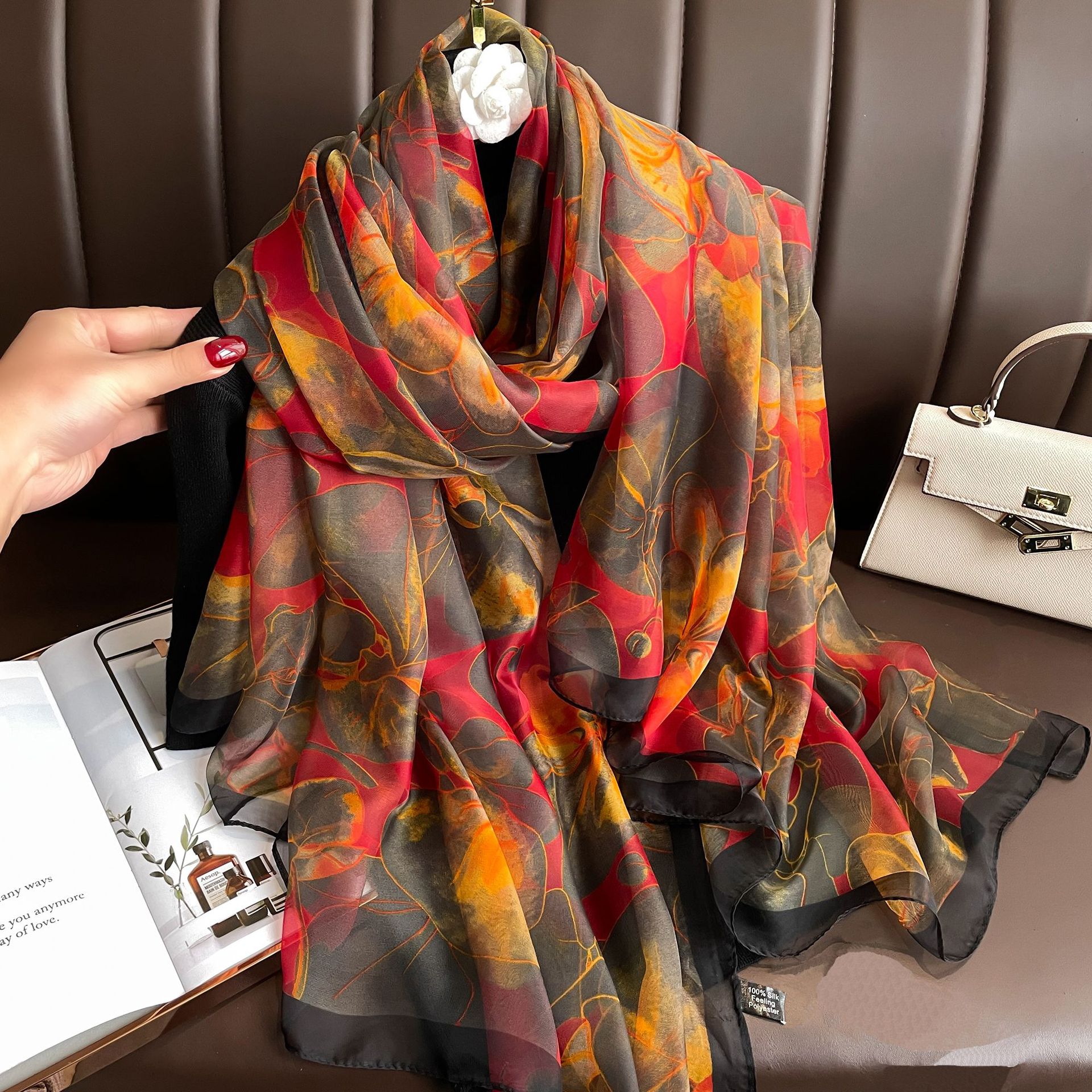 Foulard en soie Foulard femme bandeau luxe Hijab femmes doux chaud Pashmina plage foulards Echarpe châle grand enveloppement Echarpe Bandana