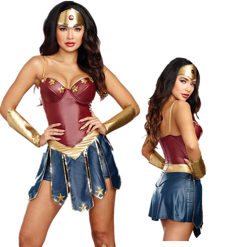 Robe de Costume de super-héros d'halloween pour femmes, tenue de Cosplay merveille Sexy en cuir, vêtements fantaisie de spectacle sur scène
